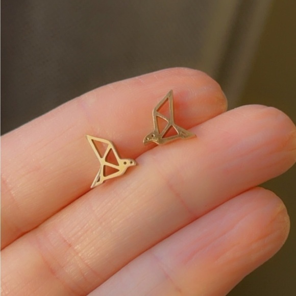 Stainless Steel and Rose Gold Origami Bird Studs - Picture 4 of 12